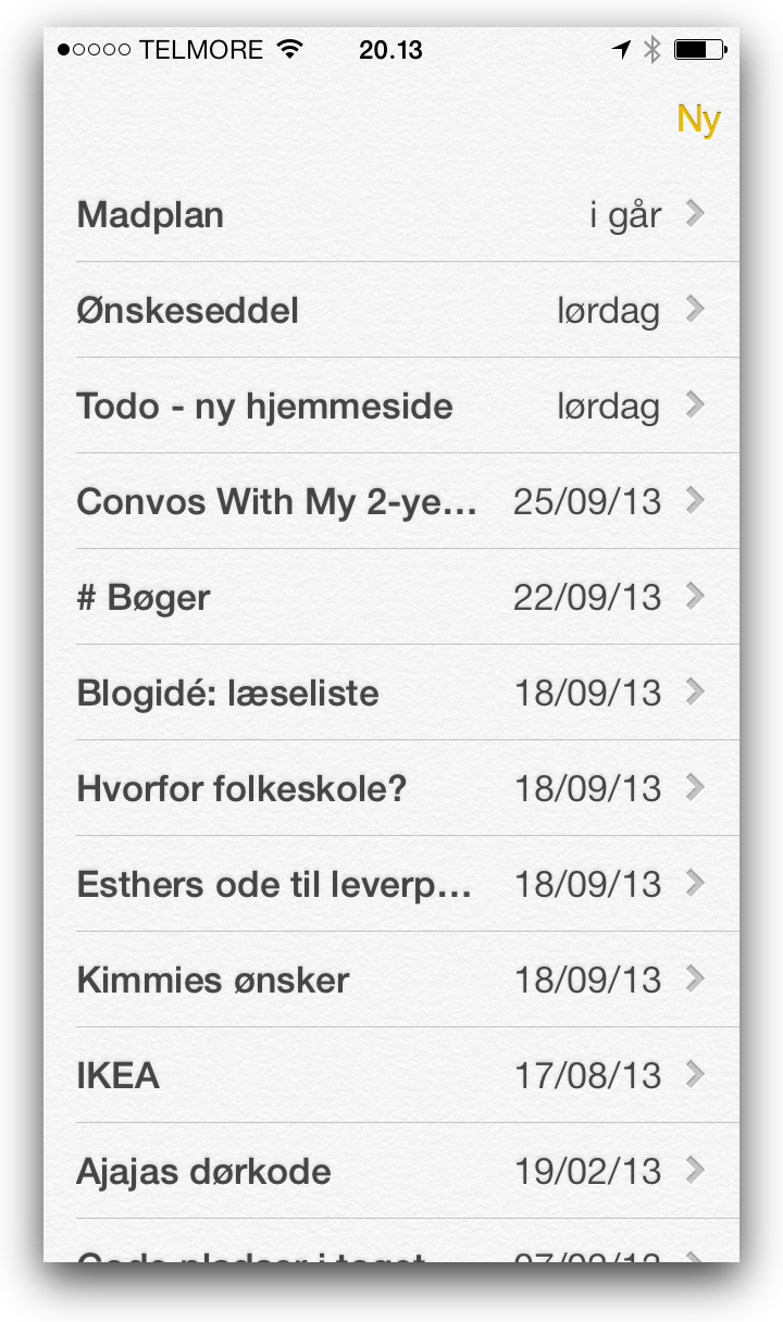 Screenshot af lang liste