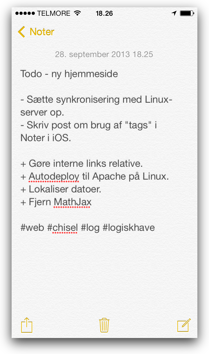 Screenshot af note m. hashtags