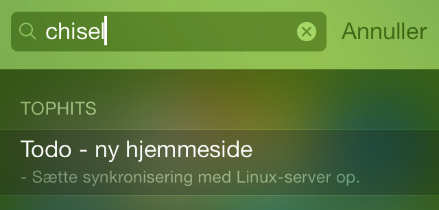Screenshot af spotlightsøgning